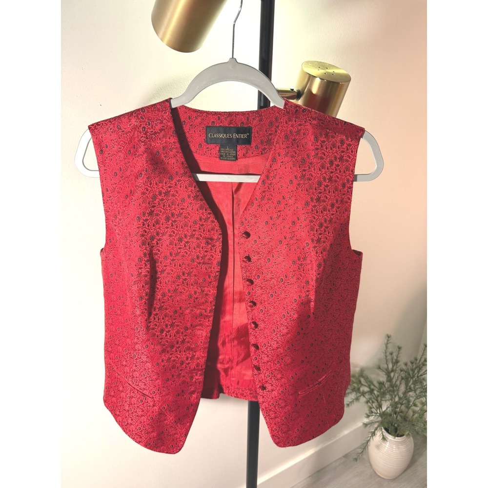 Classiques Entier silk vest red brocade vamp goth grunge jeans winter layer Lg